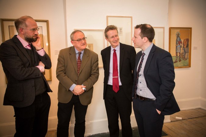 Dr Adrian Paterson, NUI Galway, and curator of the exhibition, Donal Tinney, Chairperson of The Model, John Cox, NUIG, and Barry Houlihan, NUIG, at the NUI Galway Launch of Yeats & the West Exhibition at The Model, Sligo. Photo: James Connolly 24MAR16